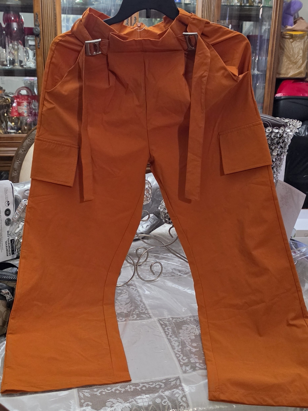 Wide-Leg Cargo Pants - Orange